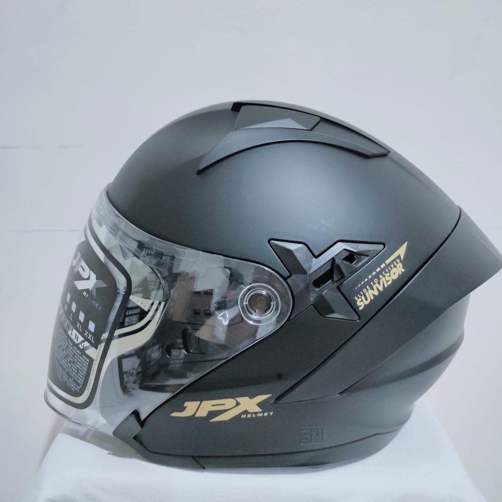 Jual HELM JPX NOVA X SOLID BLACK DOFF GOLD DOUBLE VISOR HALF FACE