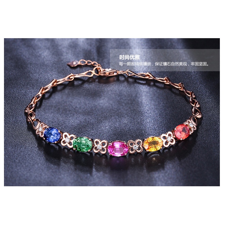 Gelang Batu Permata Warna-Warni Pelangi 18K Bahan Stainless Gaya Korea Untuk Wanita
