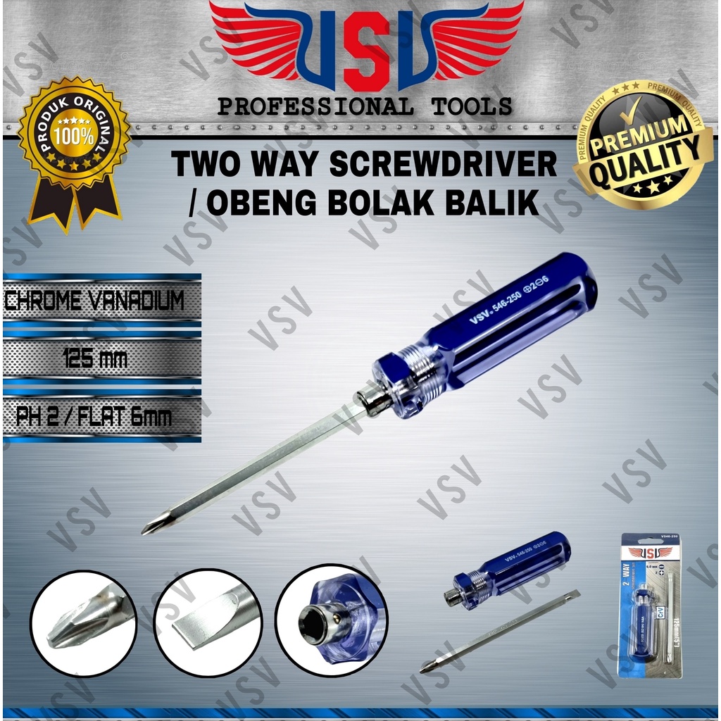 VSV Two way screwdriver 125mm crystal / obeng bolak balik /plus min