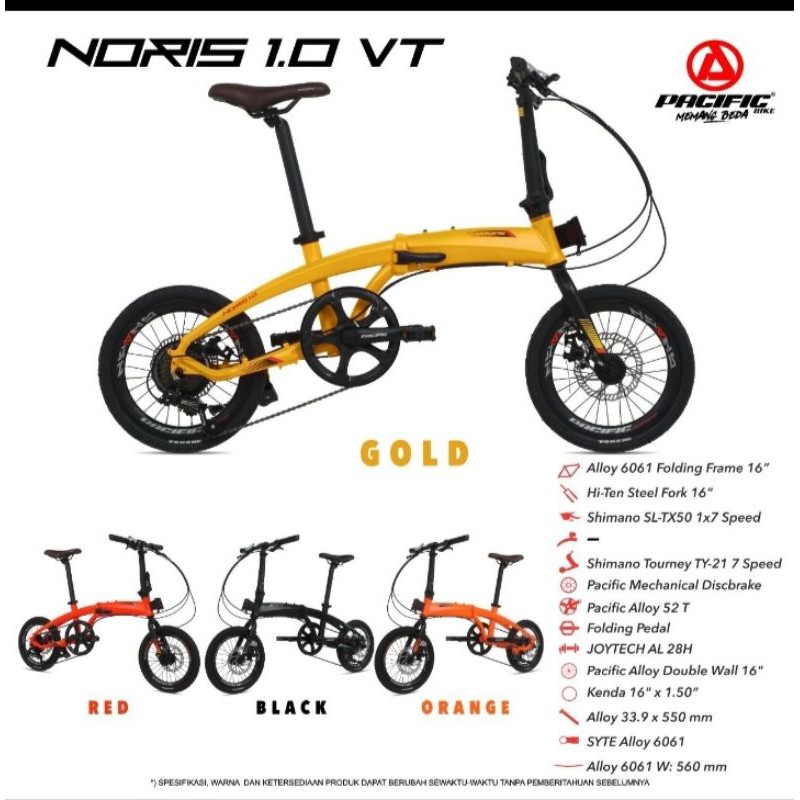 Sepeda Lipat 16" NORIS 1.0 VT PACIFIC ALLOY