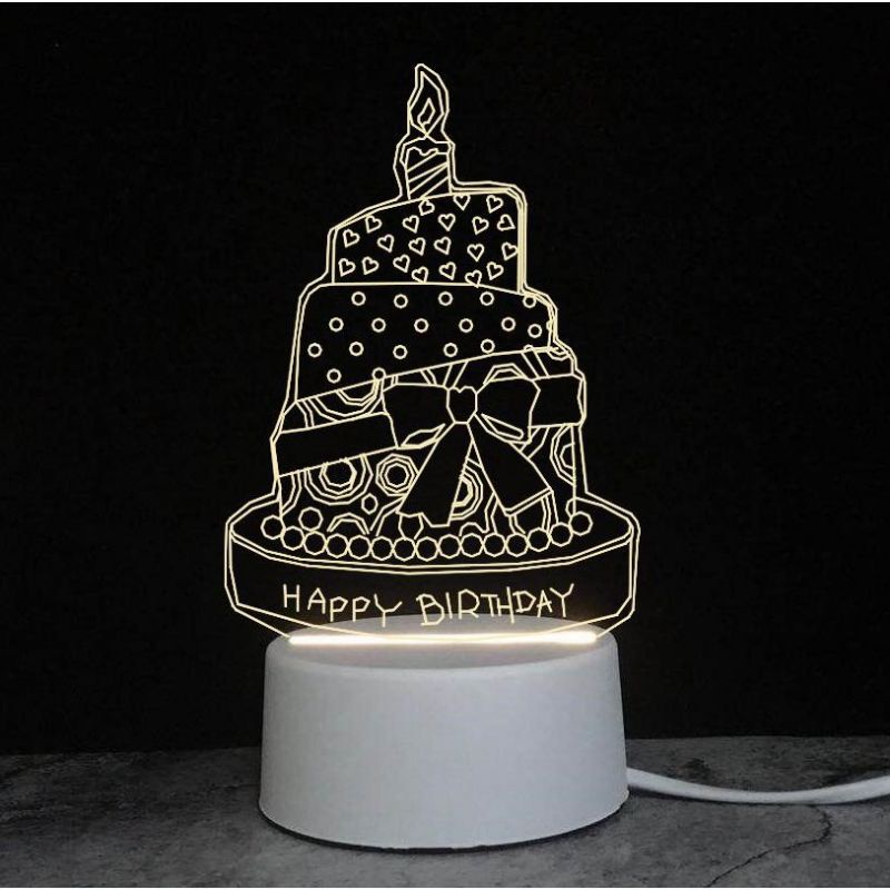 Lampu hias 3d Acrylik motif kue ulang tahun