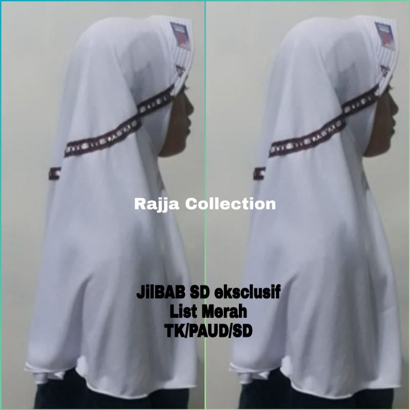 promo jilbab sd tk warna putih list marron