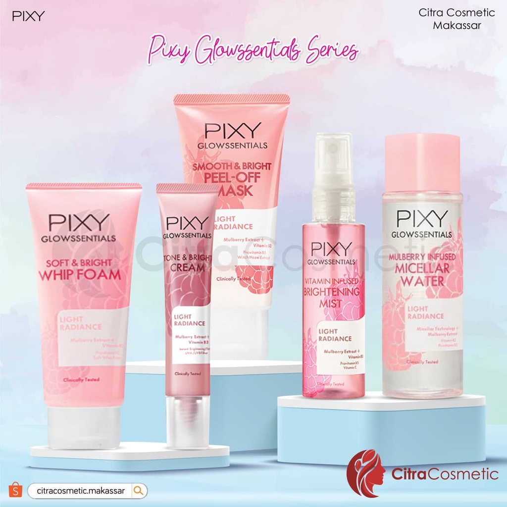 Pixy Glowssentials Series Soft &amp; Bright Whip Foam 60 Gr | Toner &amp; Bright Cream 20Gr | Micellar Water | Smooth &amp; Bright | Brightening Mist