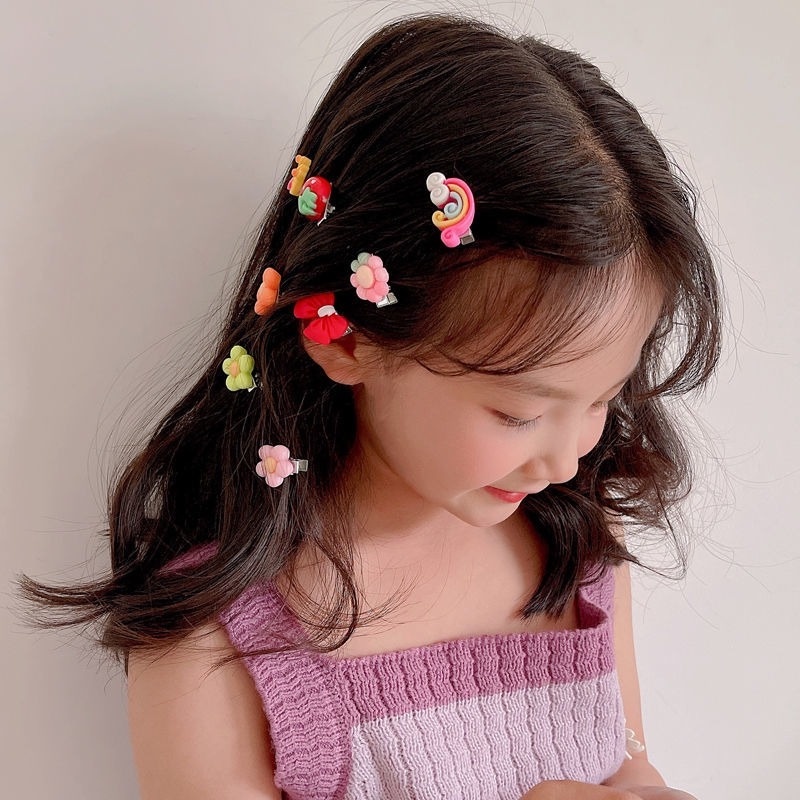 10pcs / set Jepit Rambut Mini Motif Kartun Gaya Korea Untuk Anak Perempuan