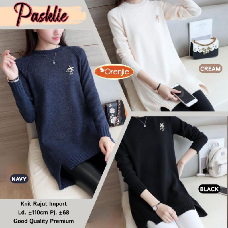 PASKLIE KNIT TUNIK  BAJU RAJUT IMPORT BANGKOK ORENJIE