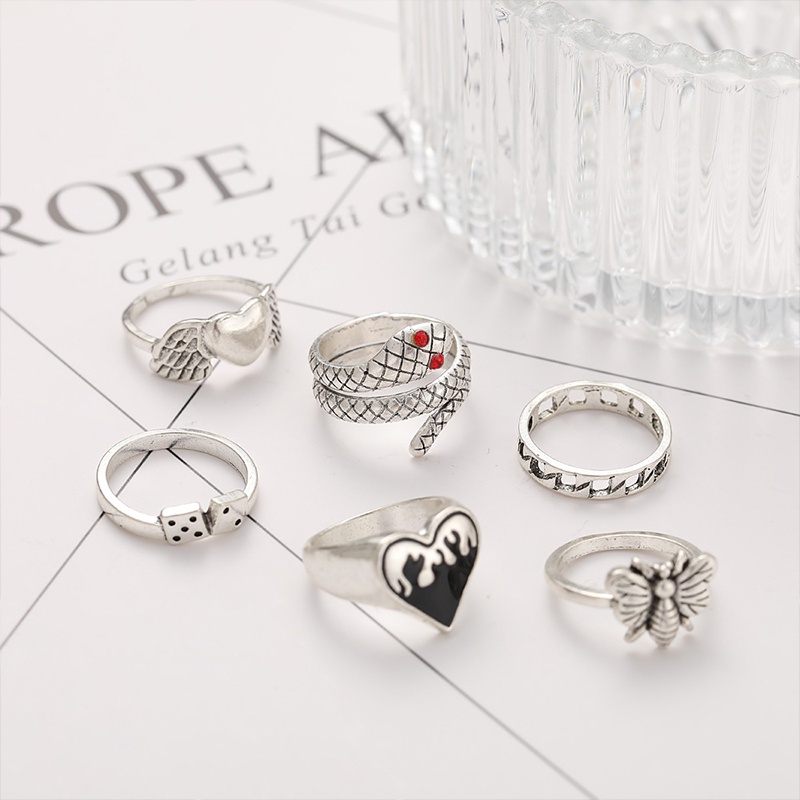 2021 Baru Wanita Kreatif Cincin Fashion Cinta Cincin Set Aksesoris Perhiasan Wanita - olo