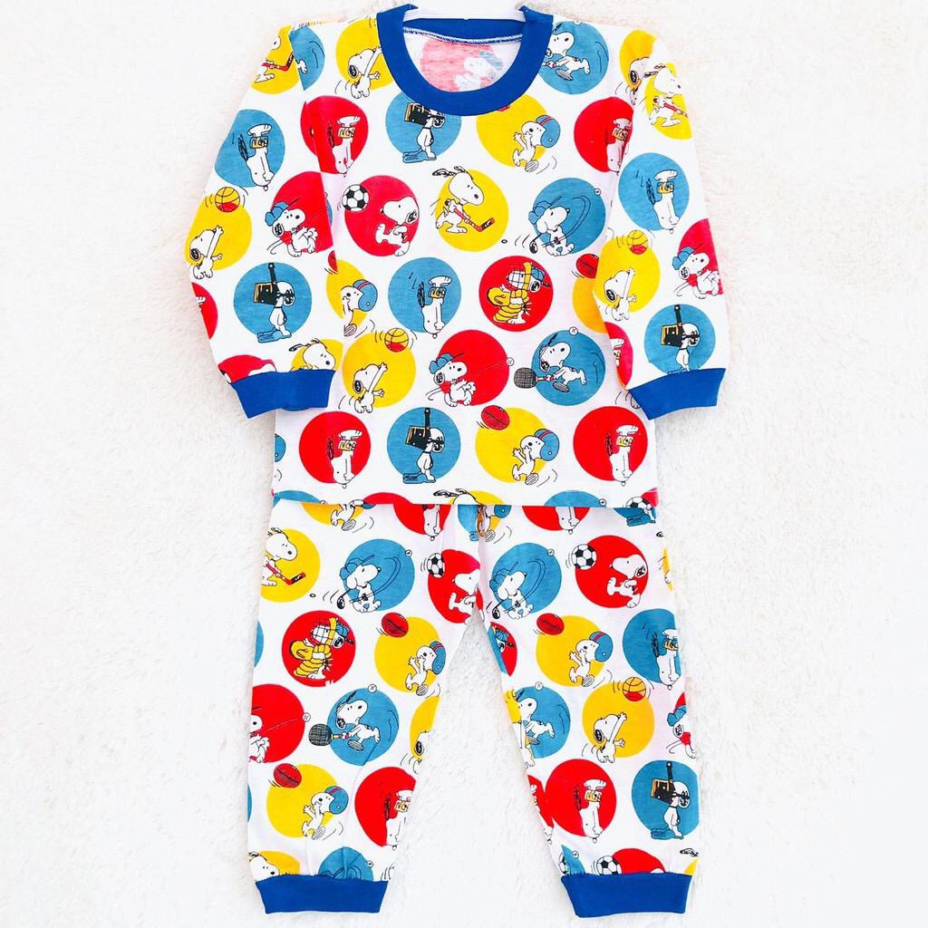 Terlaris Snoopy Set 2in1 baju tidur piyama lengan panjang anak cowok cewek lucu 2 3 4 5 tahun murmer