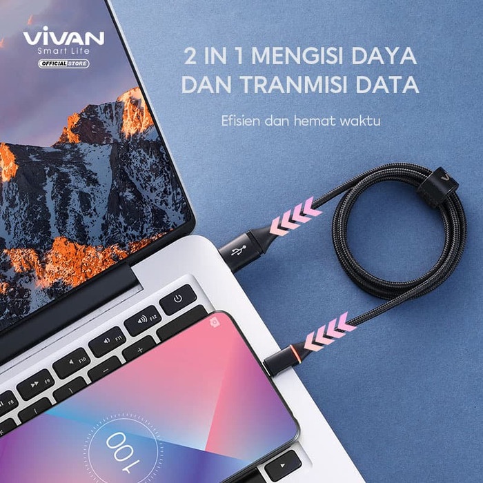 VIVAN Kabel Data Android 2.4A LED Light Quick Charge 100CM VDM100