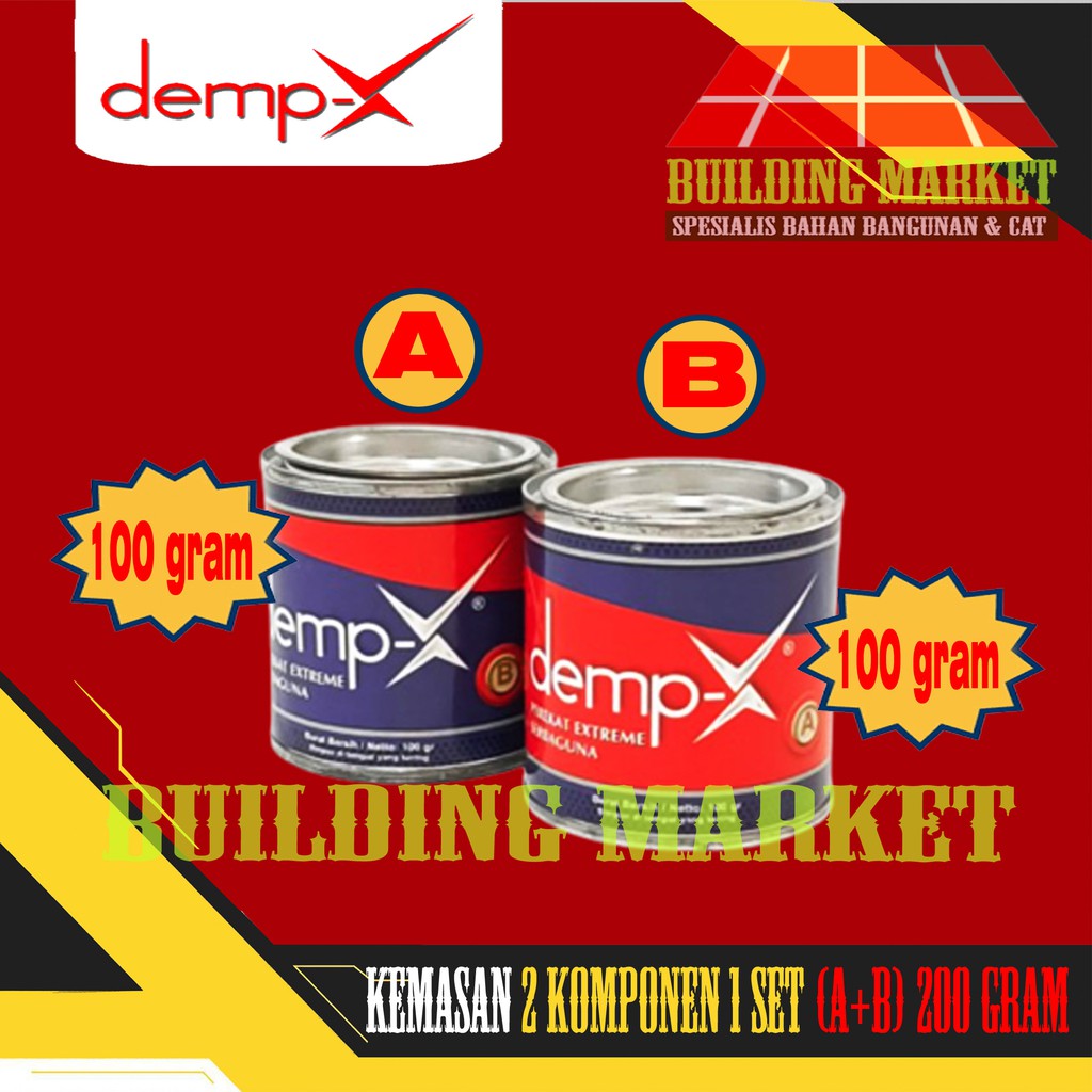 

LEM EPOXY DEMP-X DEMPX PEREKAT EXTREME 2 KOMPONEN 1 SET (A+B) 200 GRAM