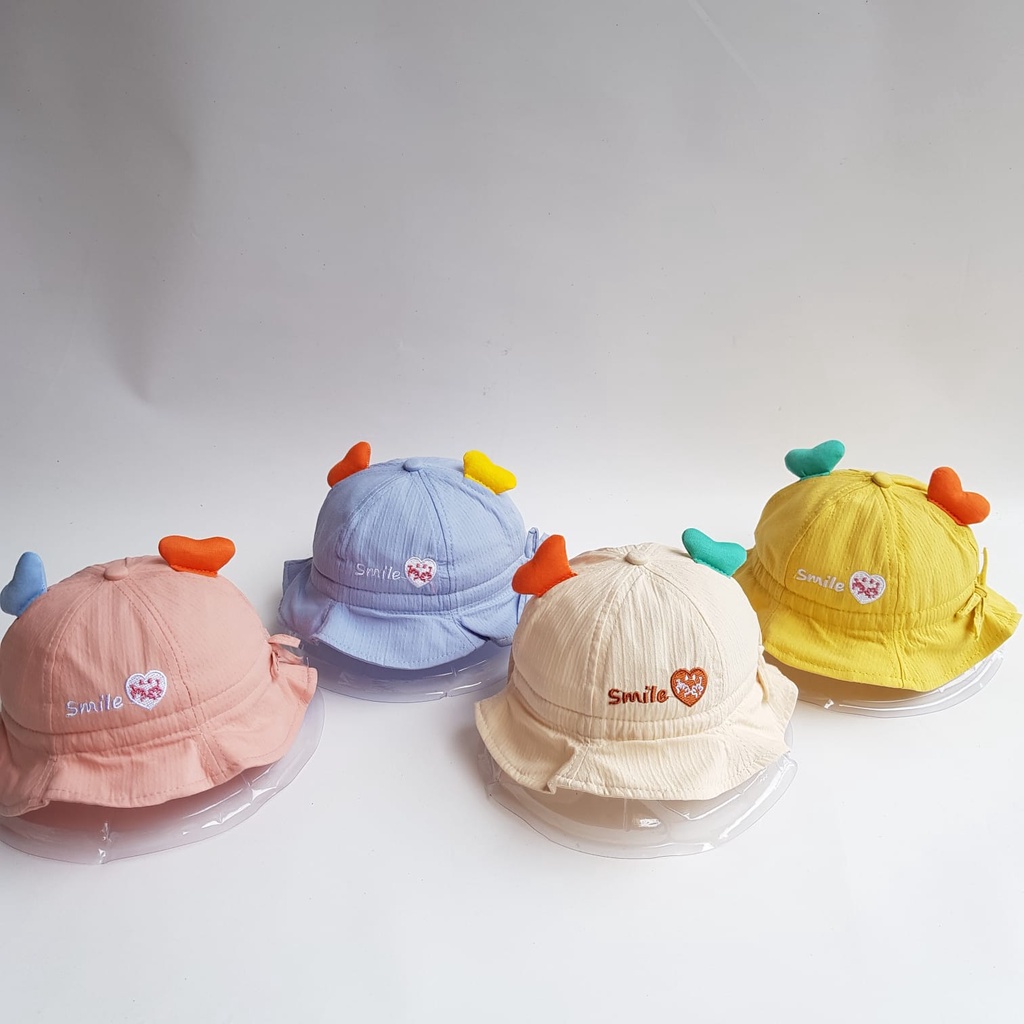 BUCKET ANAK TOPI ANAK SMILE LOVE BUCKET IMPORT LUCU 2 - 5 TAHUN CNA