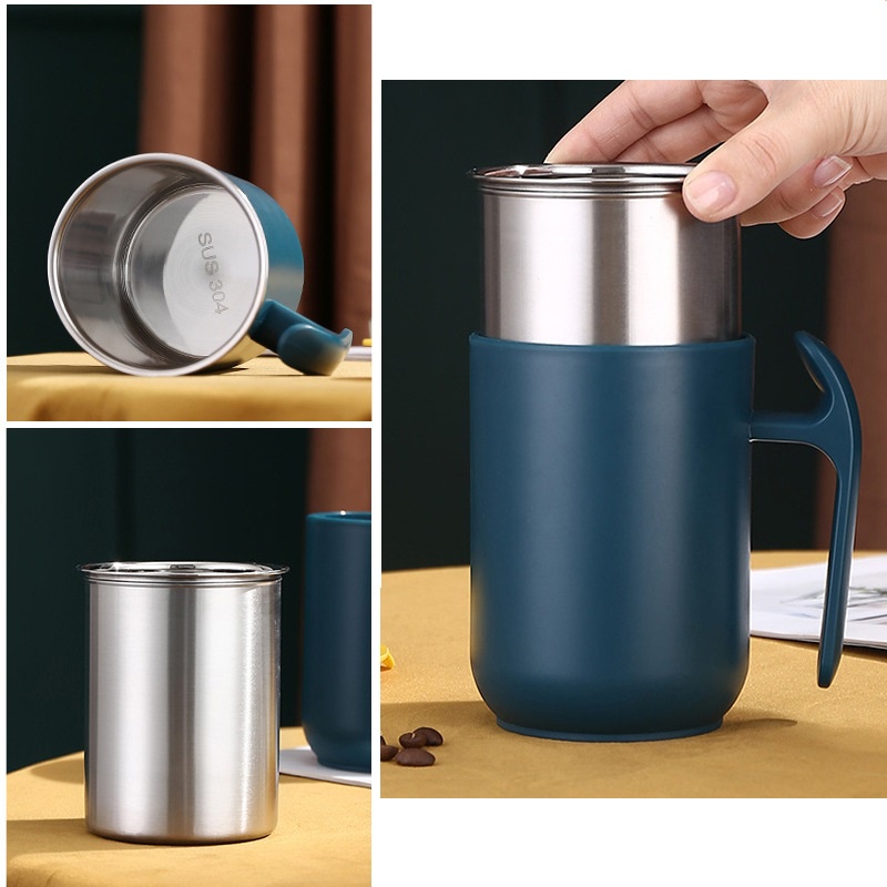 Gelas / Mug Kopi Double Layer Stainless Steel - Insulation Mug Lid Sealed Cup 550 ML