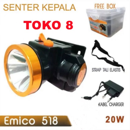 senter kepala led 20w 518 emico cahaya putih /super led