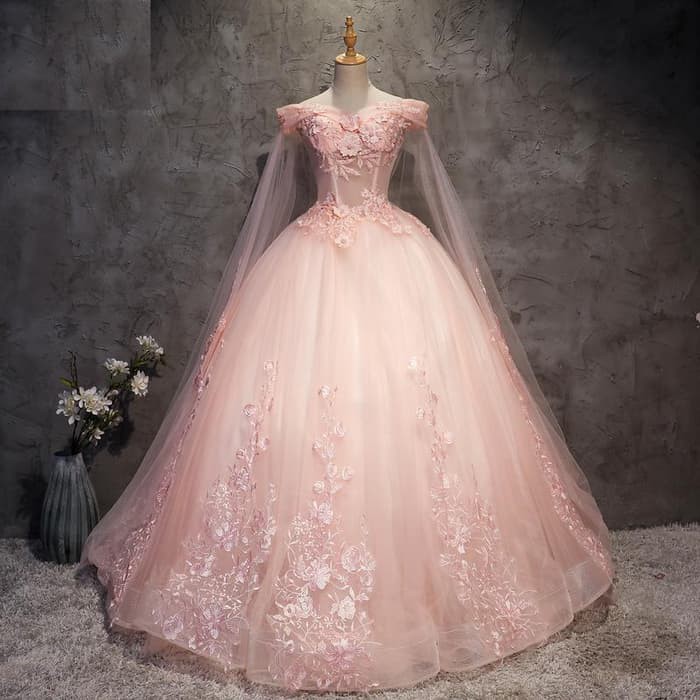 Gaun Pengantin 0081118 Peach Sabrina Wedding Gown