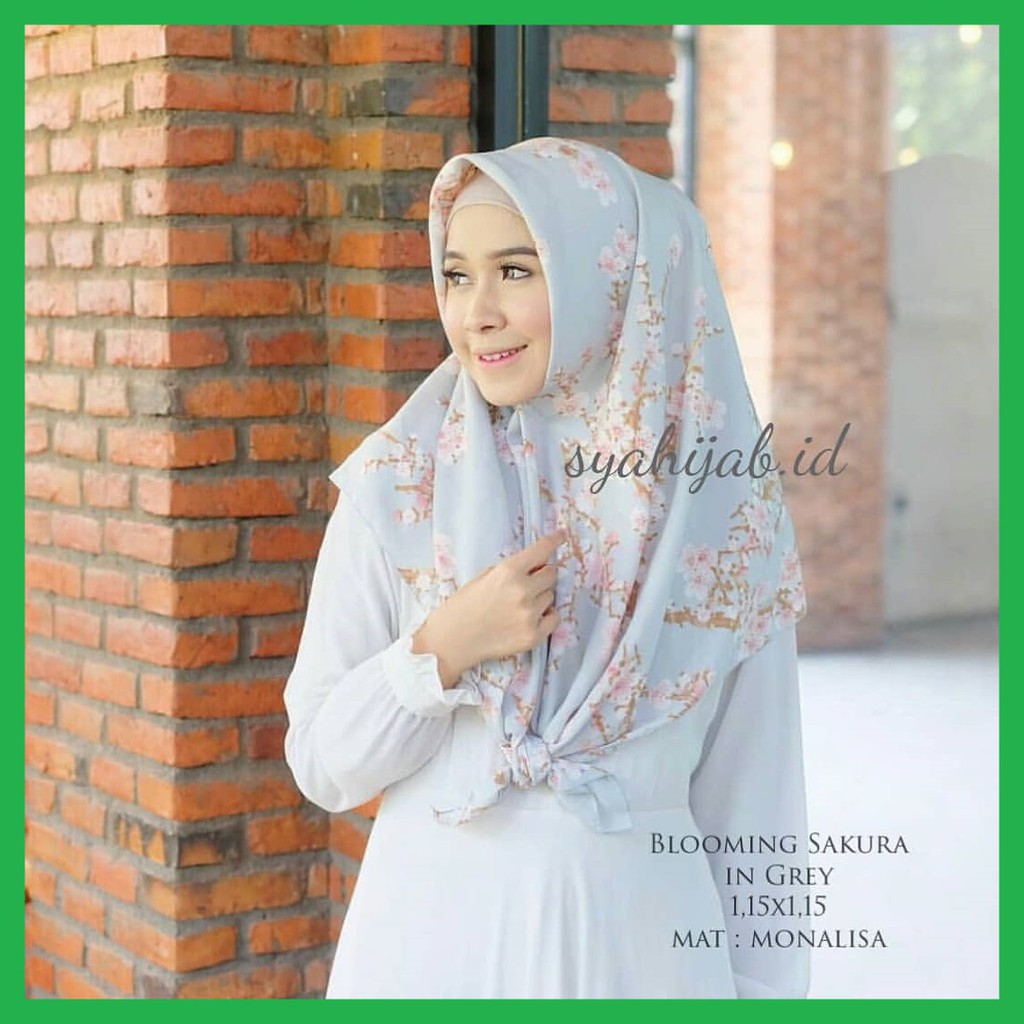 ✅ Hijab Sakura Blooming Square Segi Empat Satin Max Monalisa Kerudung Segi Empat Lembut Skura Silver