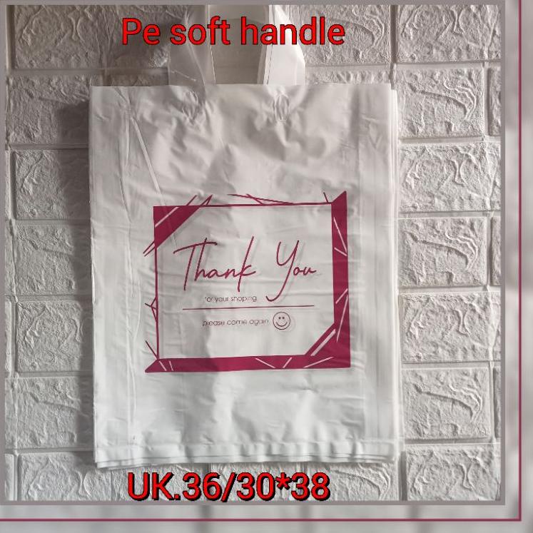 

✿ Kantong plastik PE Soft handle UK 36/30x38 (isi 50 pcs)Motif thank you kantong belanja kantong toko pakain kantong gamis ♠