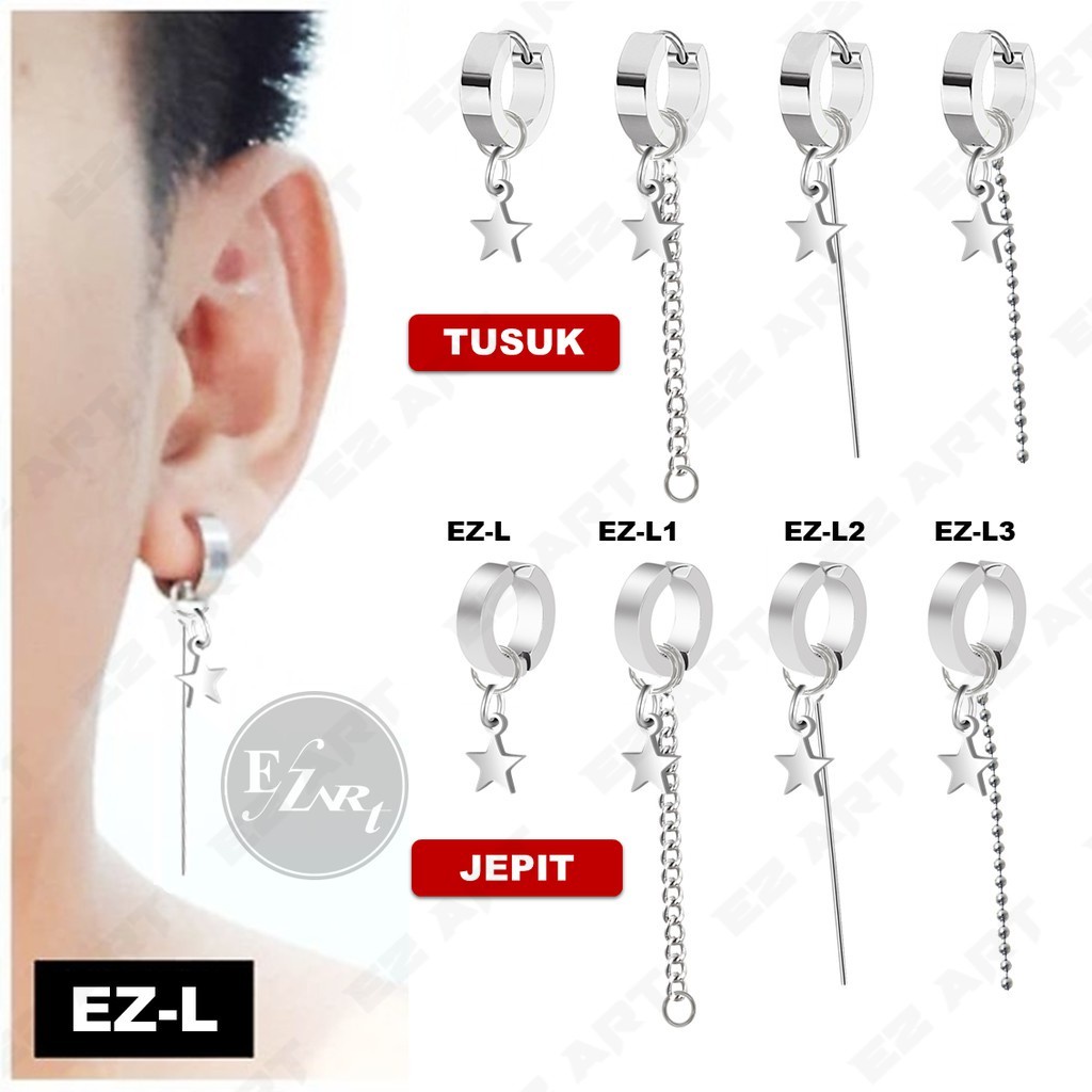 1Pc Model EZ-L Silver Anting Jepit Tusuk Variasi Bandul Gaya Punk Korea KPOP Stainless Steel