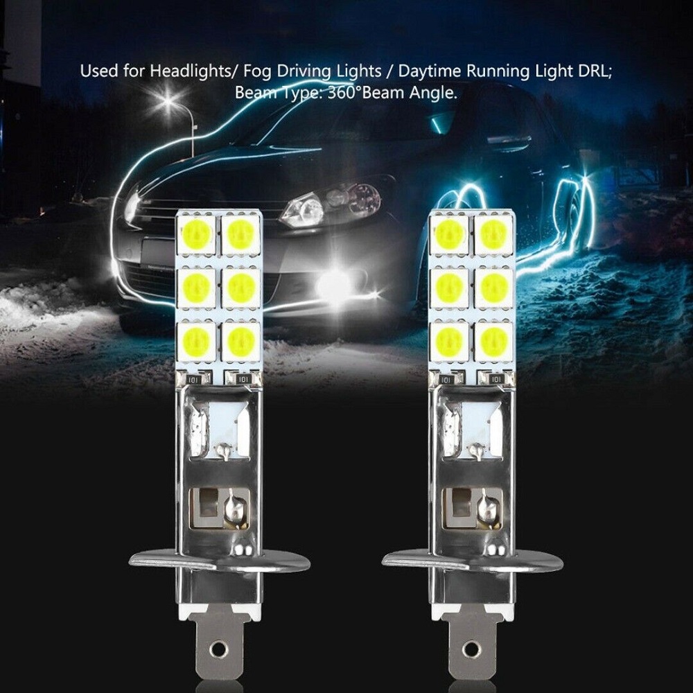 【TERSEDIA &amp; COD】4pcs Bola Lampu 12-led H1 6000k 55w Smd-5050 Warna Putih Untuk Depan Mobil