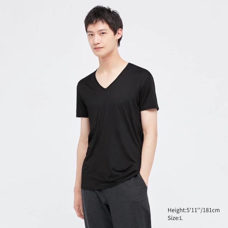 MEN AIRism T-Shirt V Neck Lengan Pendek UNIQLO