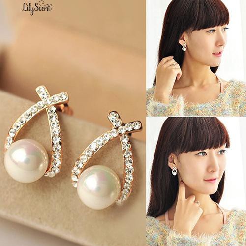 Anting-anting mutiara imitasi mutiara perempuan anting-anting salib berlian imitasi pernikahan