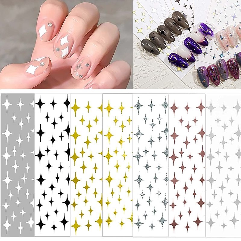 1 Sheet Pack Laser Star Foil Nails Stickers / 3D Manicure Slider Nail Adhesive Tape / Water Transfer Nail Decal / Manicure Art Decorations / Nail Makeup Tools