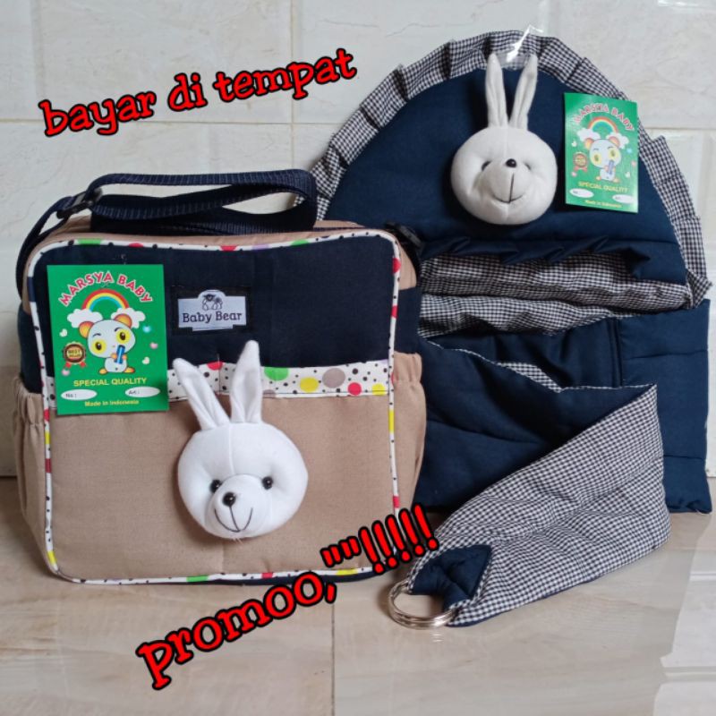 Paket 2in1 Tas bayi SAKU BONEKA dan Gendongan bayisamping topi boneka