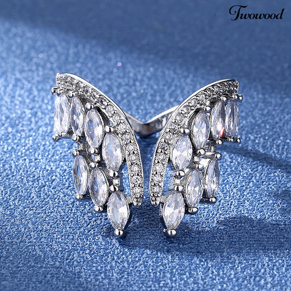 Twowood Finger Ring Wing Opening Ladies Sparkling Bright Luster Ring for Engagement