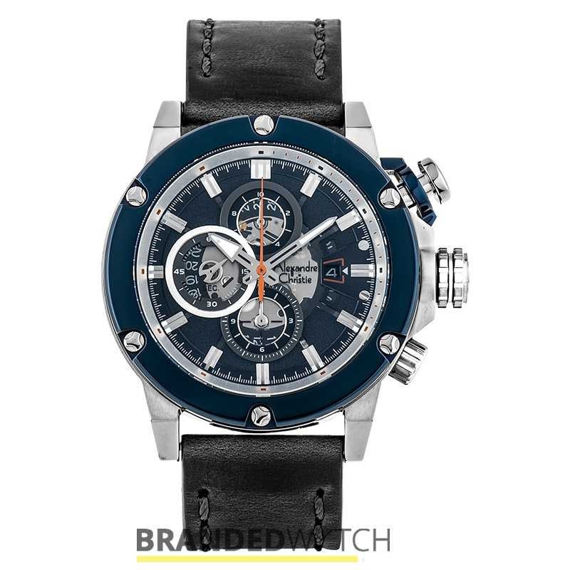 Jam Tangan Pria Alexandre Christie 6491 Black Silver Blue Original