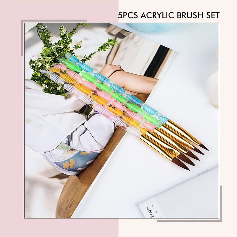 5pcs acrylic brush set nail art akrilik kuas nails 3D 4D acrylic system