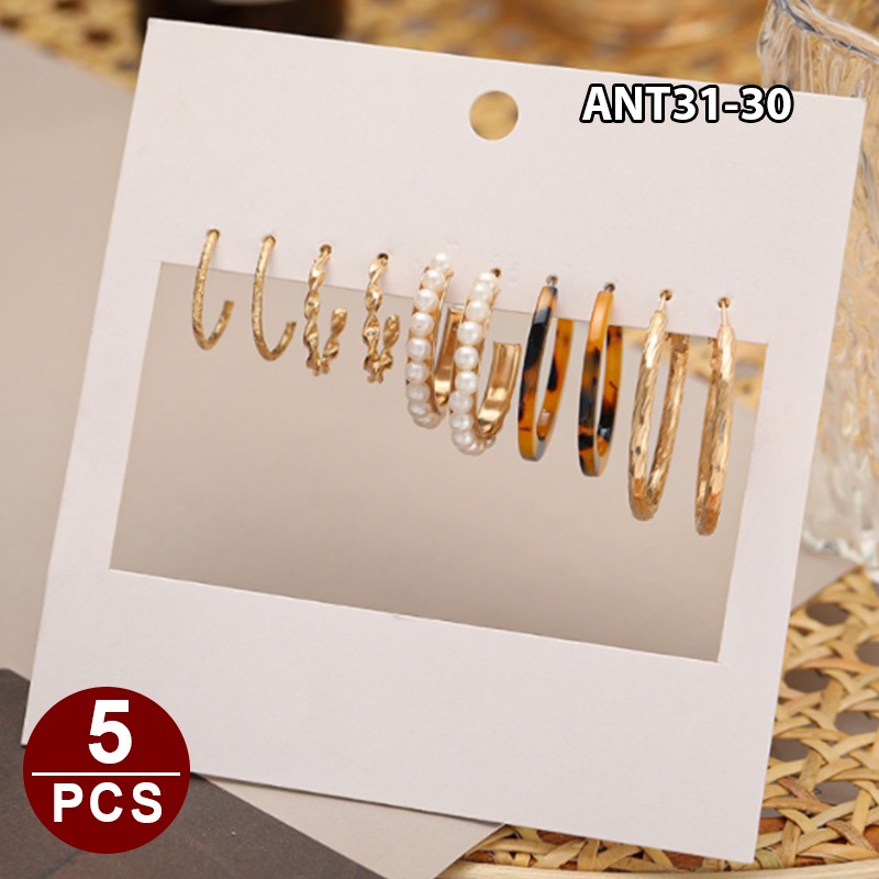 1set 6pasang Anting Wanita korea Tusuk Gantung Desain Geometri Rumbai Alloy fashion import ANT31-ANT31-30