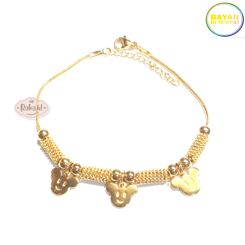 Raka Acc - Gelang Tangan Wanita / Gelang Tangan 3 Mickey Perhiasan Aksesoris Wanita Lapis Emas 339