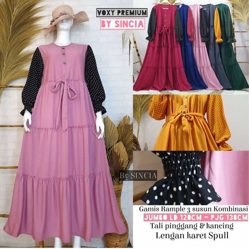 gamis polos Remple / gamis dewasa kombinasi polkadot
