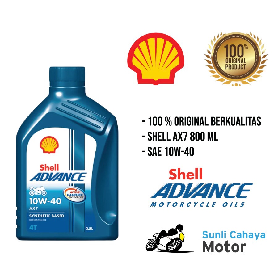 OLI MATIC SHELL ADVANCE 4T AX7 SCOOTER MATIC 10W-40 800 ML OLI SHELL ADVANCE AX7 SPORT 1 LITER ORIGINAL OLI SHELL ADVANCE AX7 BEBEK 0,8L original