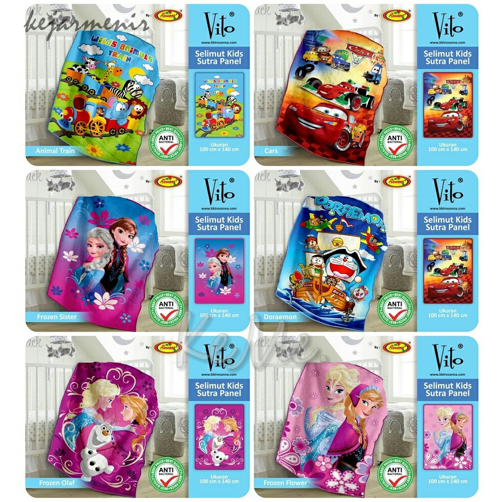 Selimut Bulu Vito Kids Sutra Panel 100x140 Halus Lembut Karakter Anak Motif Animal Frozen Kitty Cars
