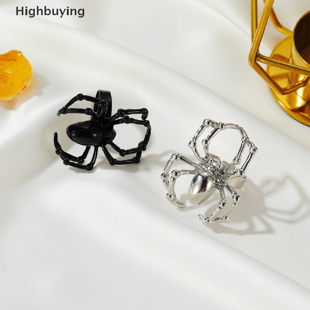 Hbid Cincin Motif Laba-Laba Warna Hitam Gaya gothic Untuk Pria / Halloween