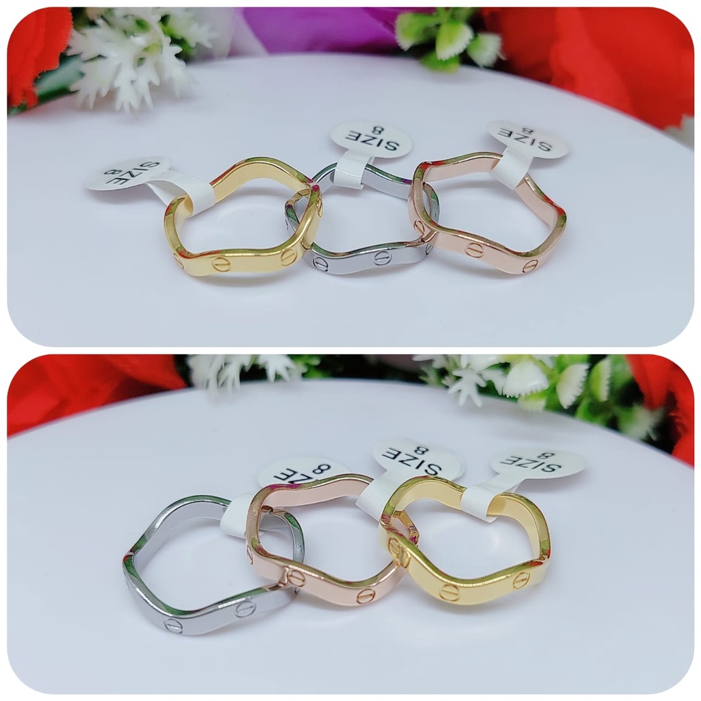 Titanium gelang dan cincin berbentuk gelombang perhiasan fashion （lebar6mm dan 4mm) 9973