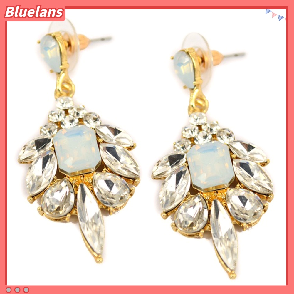 Bluelans Exquisite Women Rhinestone Inlaid Geometric Flower Stud Earrings Party Jewelry