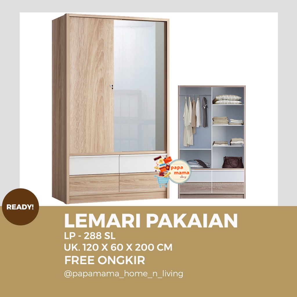 Lemari Pakaian 2 Pintu Sliding - Lemari Sliding Murah 2 Pintu Lemari Pakaian Pintu Kaca 288 SL Medan