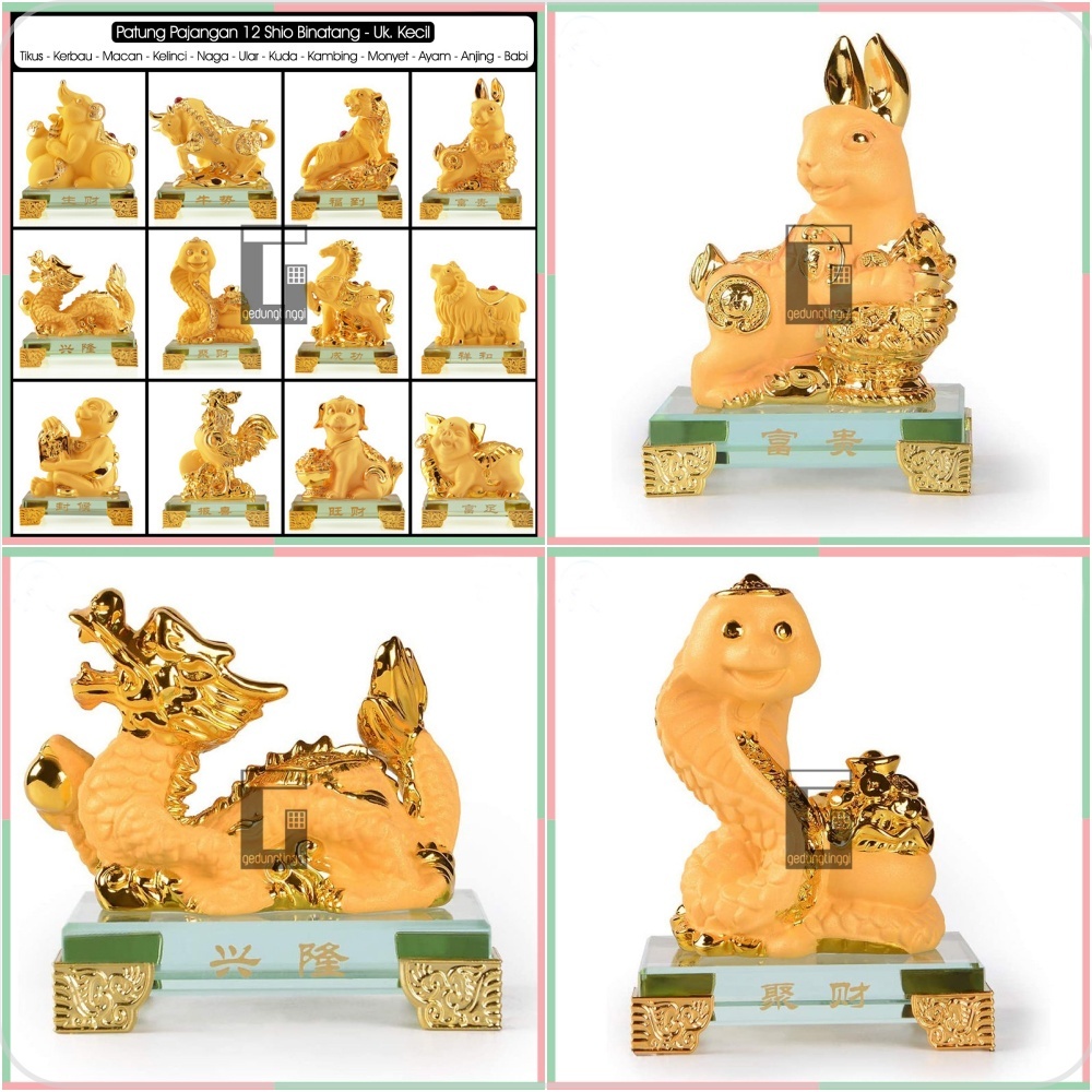 Patung Pajangan Imlek Fengshui 12 Animal Zodiak Bintang Binatang Hewan Rat Ox Tiger Rabbit Dragon Snake Horse Sheep Monkey Rooster Dog Pig Sheshio Shio Sio Tikus Kerbau Harimau Kelinci Naga Ular Kuda Kambing Monyet Ayam Anjing Babi Rejeki Hoki Emas Resin