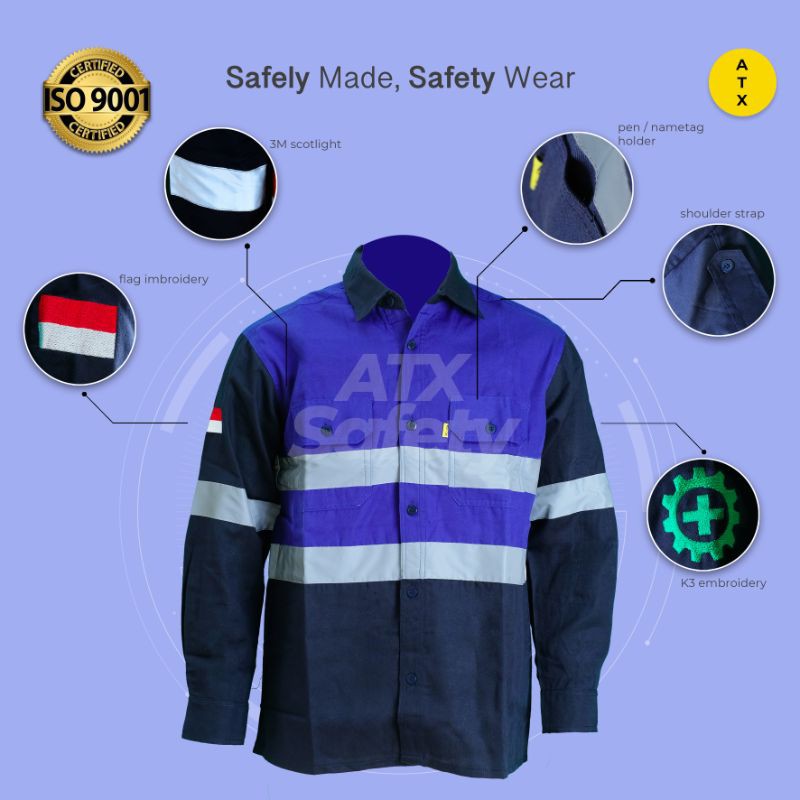 Wearpack Safety Baju Kerja Lengan Panjang Kombinasi Benhur Navy ATX