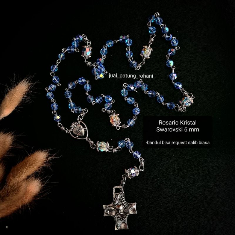 Rosario Kristal Swarovski 6 mm biru aquamarine