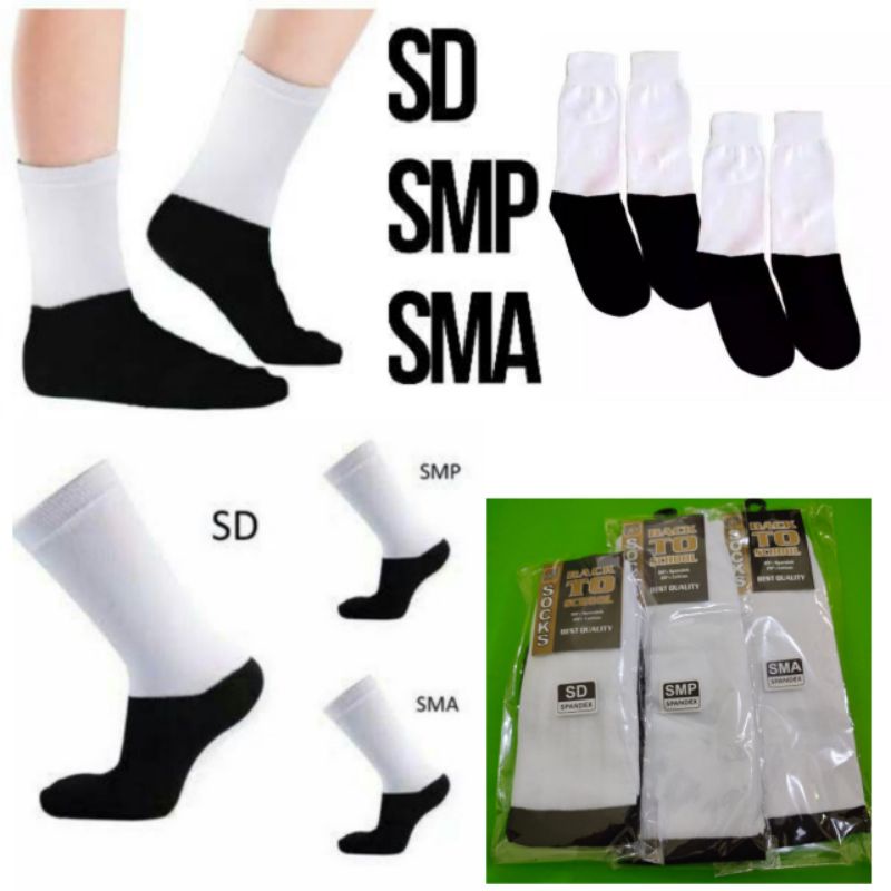 KAOS KAKI HITAM PUTIH KAOS KAKI SMA SMP SD  SPANDEK