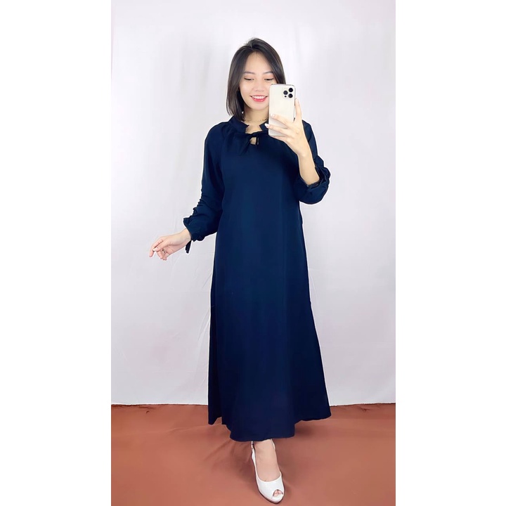 Tq88indonesia Fashion Baju Dres Maxi Casual Wanita Terbaru / LYLA DRESS Polos  Lengan Panjang / Ootd / Outfit Casual Kekinian