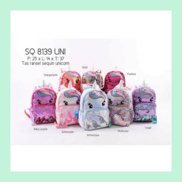 Tas Ransel Sequin Unicorn Anak Import