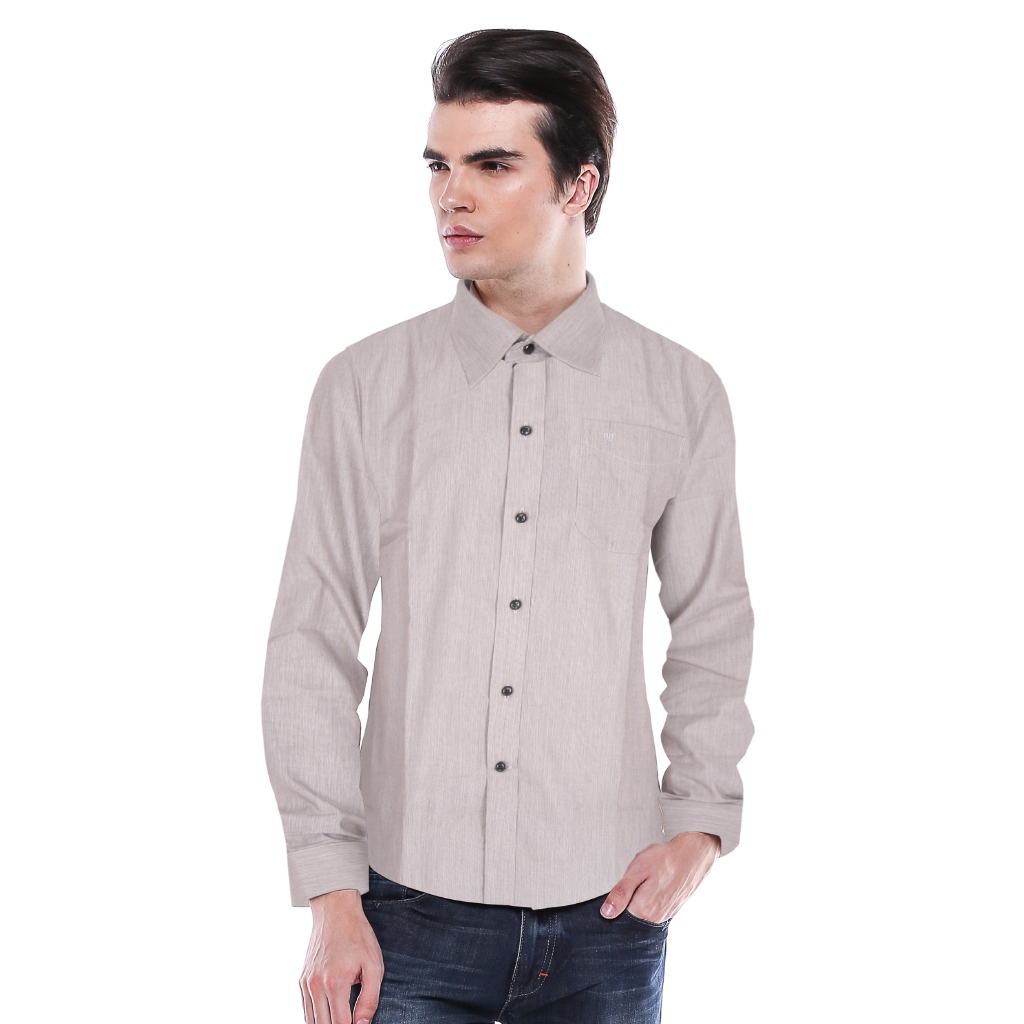 Johnwin - Kemeja Formal - Kemeja Pria - Garis Halus -Coklat - Slim Fit - Free keychain - JFSH.650.W3