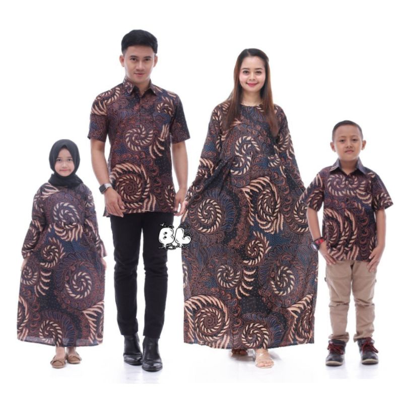 Maura Couple - Sania Ruffle Batik Keluarga Couple Jazy Gamis Syar'i - Gamis Kerah Jazz Motif Puser