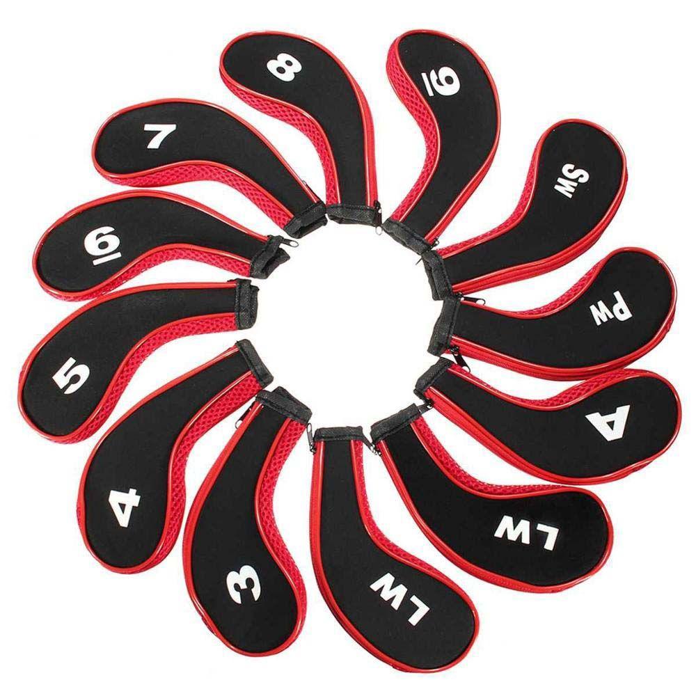 REBUY Penutup Kepala Besi Golf 3-9,P,S,A 12Pcs Wedge cover Dengan Desain Angka Golf Iron Covers Set Leher Panjang Golf Putter Aksesoris Peralatan Latihan Penutup Kepala Golf Ritsleting