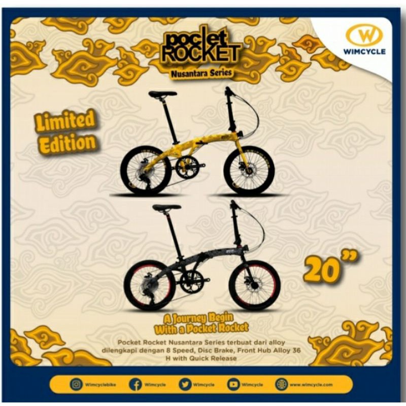 Sepeda Lipat Wimcycle Pocket Rocket 20 Inci Limited Edition Batik Nusantara Alloy Cakram 8 Speed