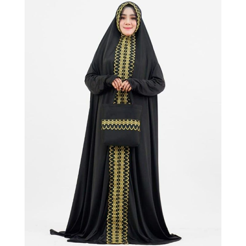Mukena dubai renda hasna berlengan terusan premium terbaru hitam