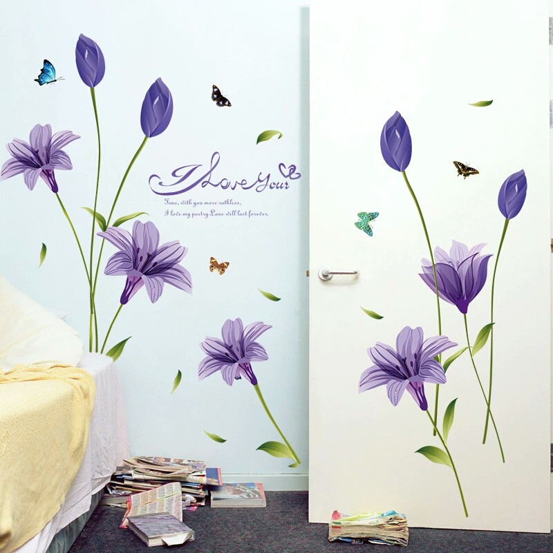 RELIZA WALL STICKER BUNGA LILY UNGU FLOWERS PURPLE SK9122B STIKER DINDING