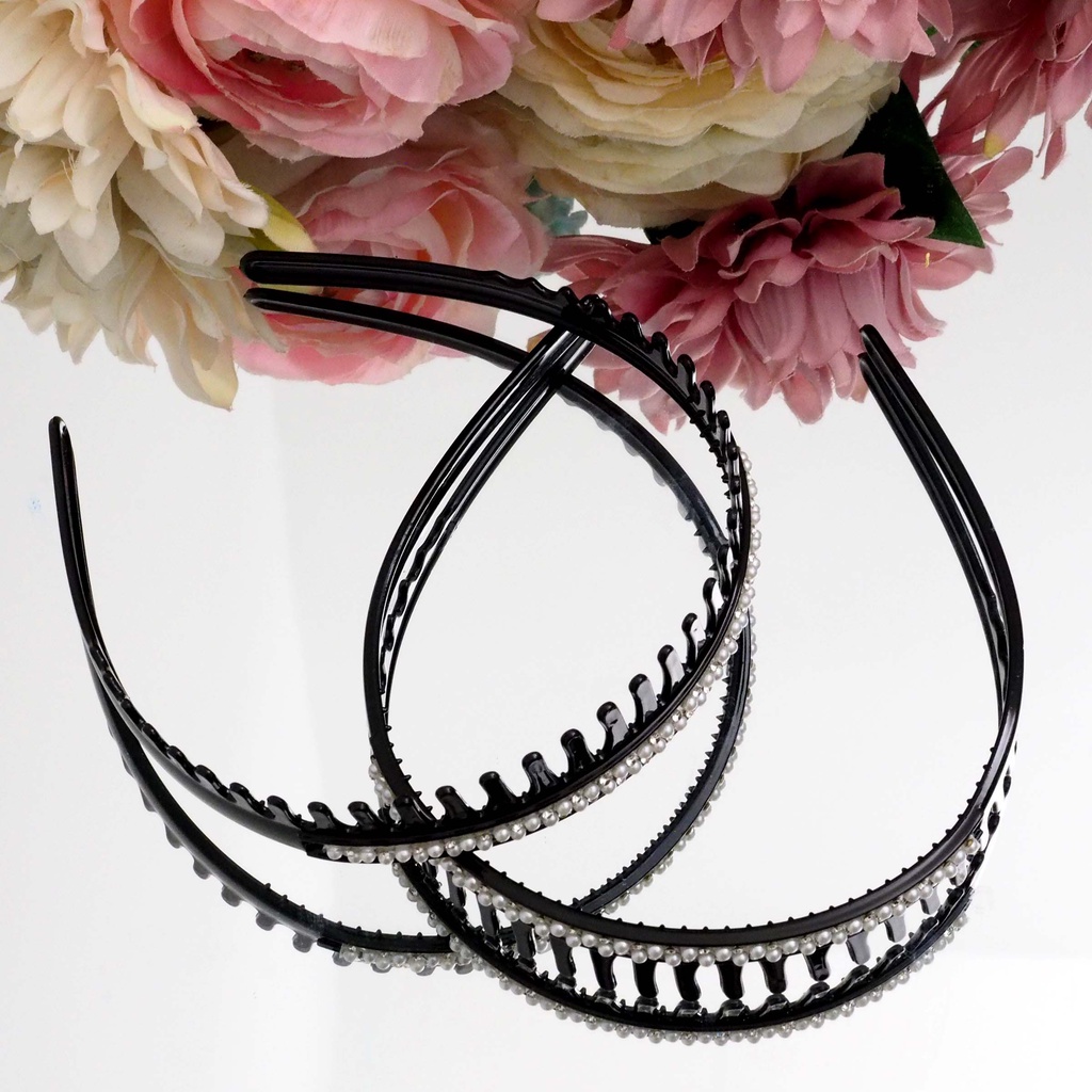 Bando Sirkam Korea Permata Elegant Warna Hitam Comb Headband Aksesoris Rambut Wanita Murah